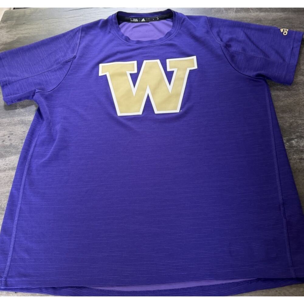 Adidas Washington Huskies T Shirt Mens L Purple Climalite UW Dawgs